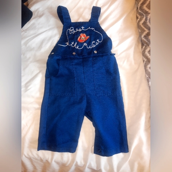 VTG 80's Kid Kountry Blue Embroidered Overalls - Picture 1 of 6